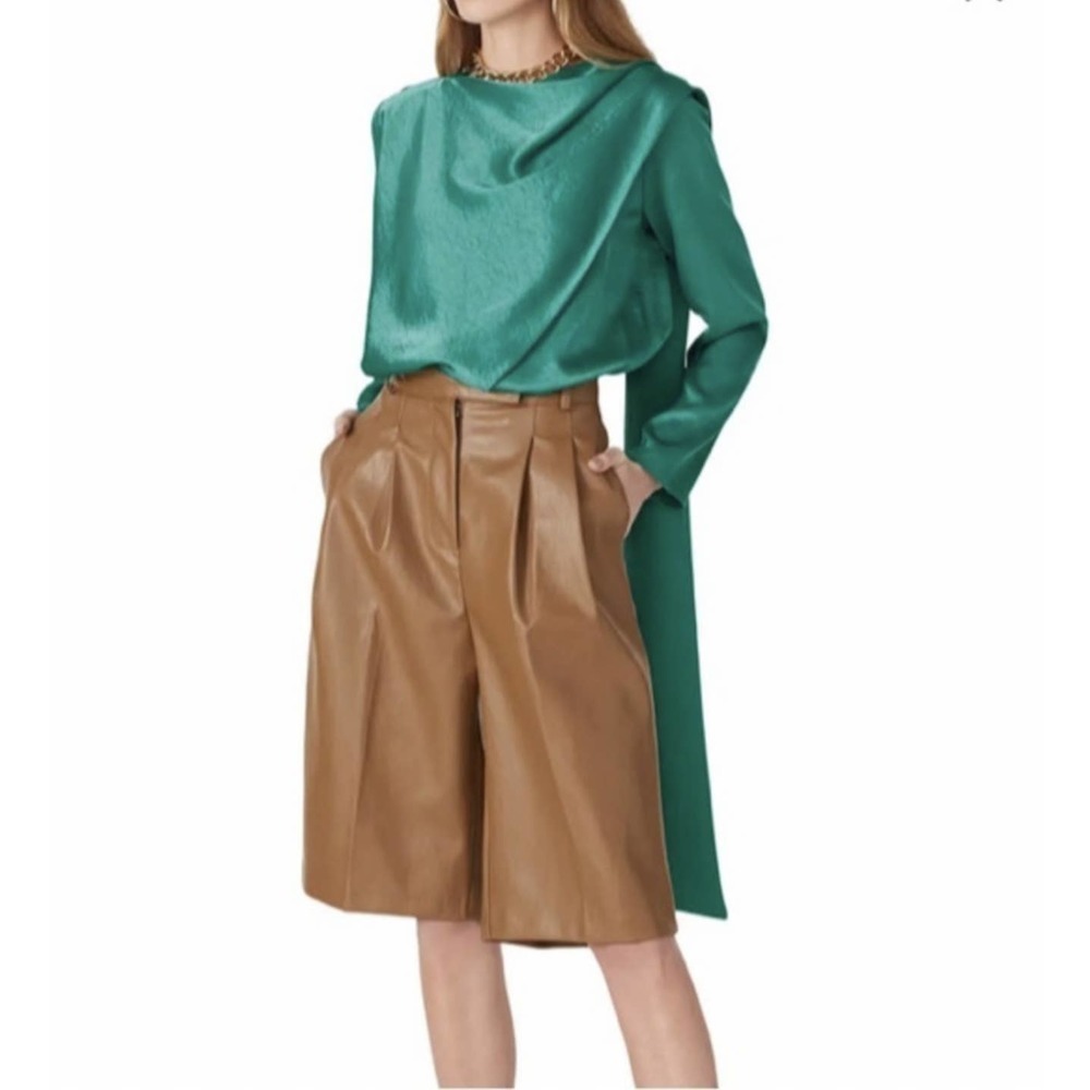 Sally LaPointe Crinkle Satin Scarf Neck Top | SIZE 2